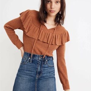 Madewell Ruffled Tie-Front Pullover Sweater